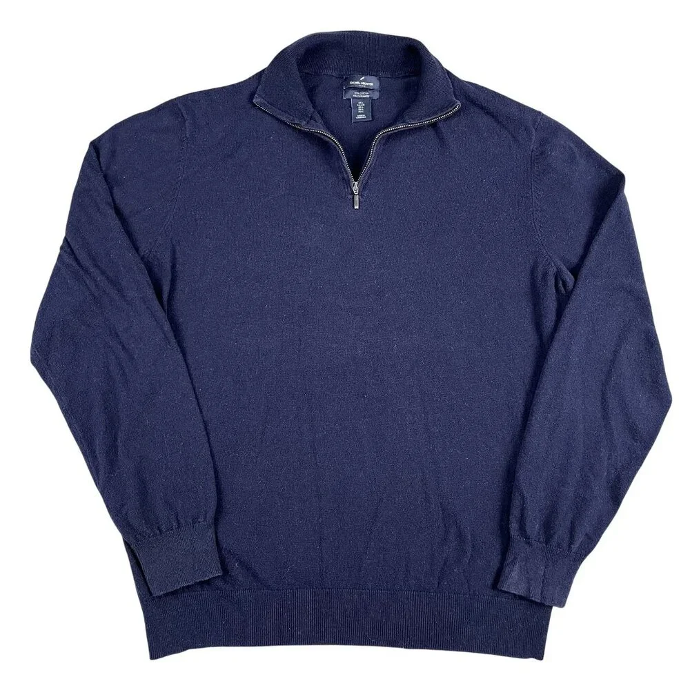 Daniel Hechter Paris Cotton & Cashmere 1/4 Zip Pullover Blue Sweater Sz Large